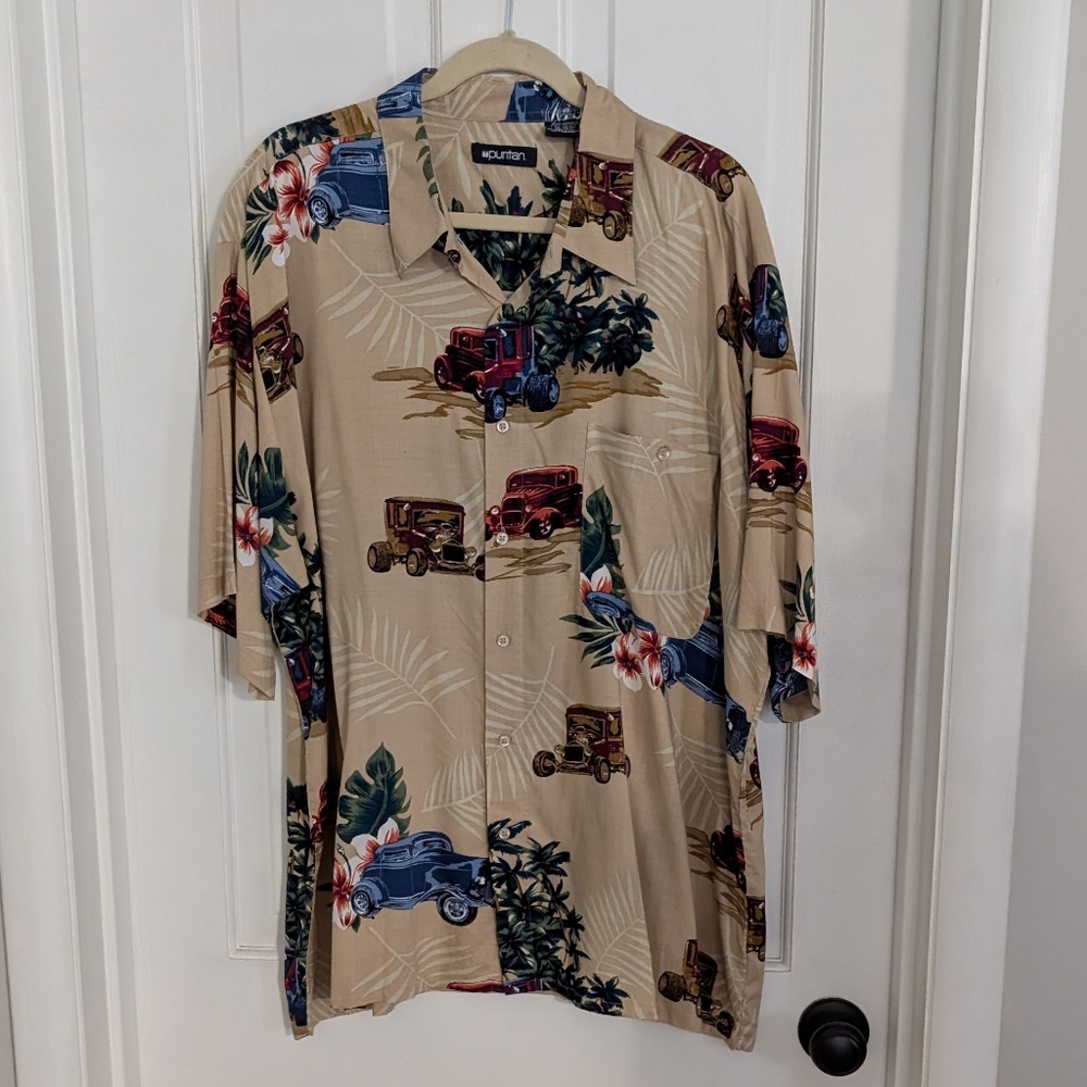 Puritan Mens Tropical Antique Car Shirt Size‎ 2XL Short Sleeve Vacation Party